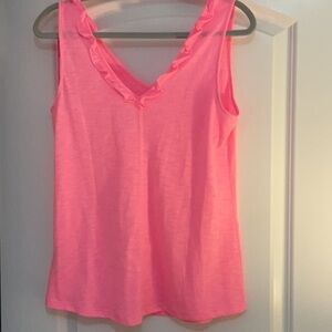 Pink Sleeveless Ruffle V-Neck Top
